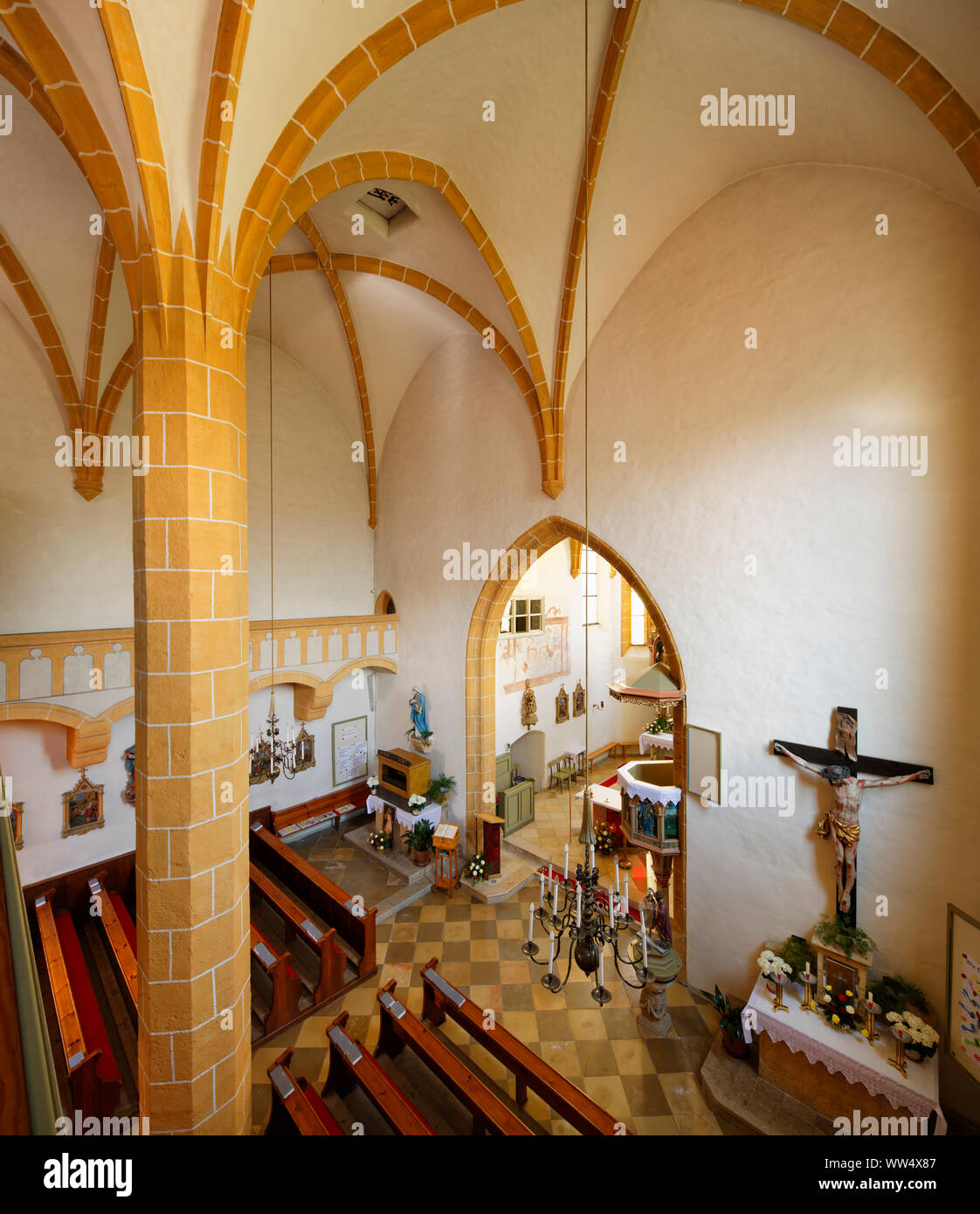 Interior of the fortified church, parish church St. Vitus, Edlitz, Bucklige Welt, Industrieviertel, Lower Austria, Austria Stock Photo