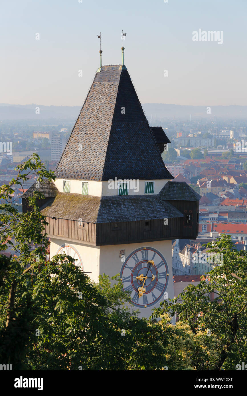 Clock tower on castle mountain, Graz, Styria, Austria Stock Photo - Alamy
