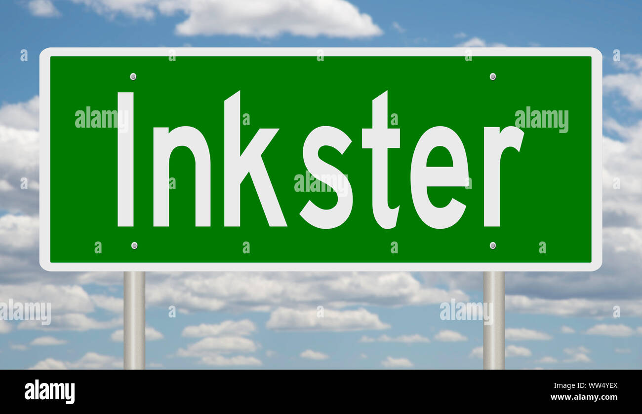 Rendering of a green road sign for Inkster Michigan Stock Photo Alamy