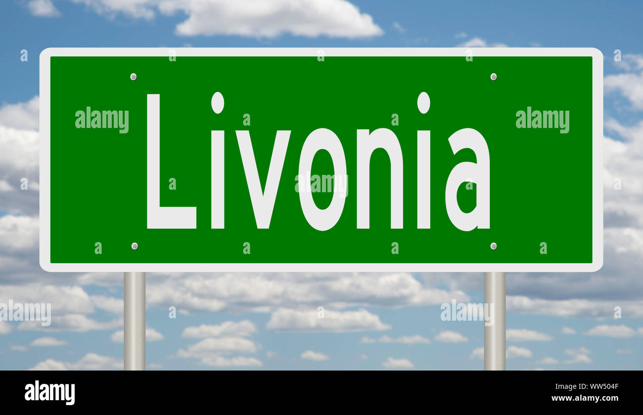 Rendering of a green road sign for Livonia Michigan Stock Photo Alamy