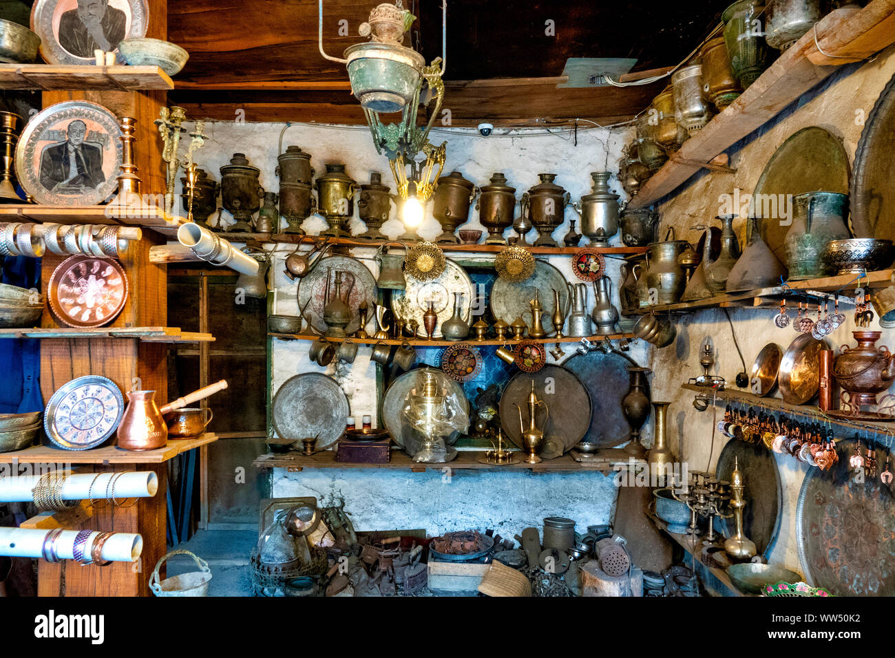 Interior of a traditional copper in Lahij, Azerbaijan Stock