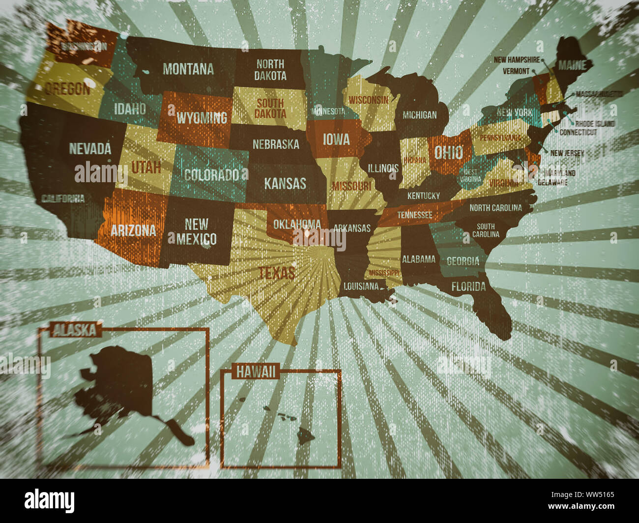 Map of USA, dirty metal background, background, texture, blurred image ...