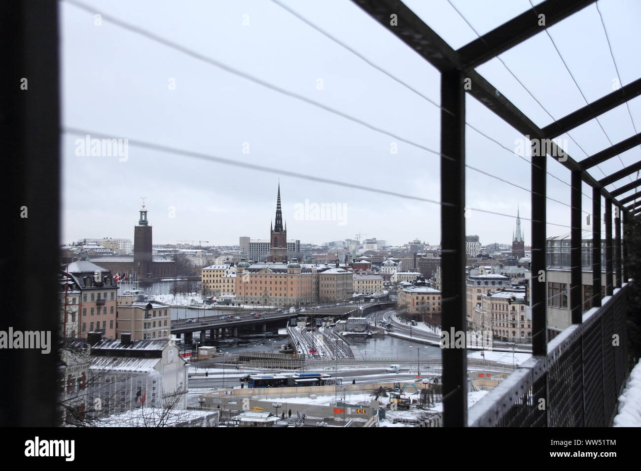 View at wintry Stockholm through a limitation running straight through the picture, Stock Photo