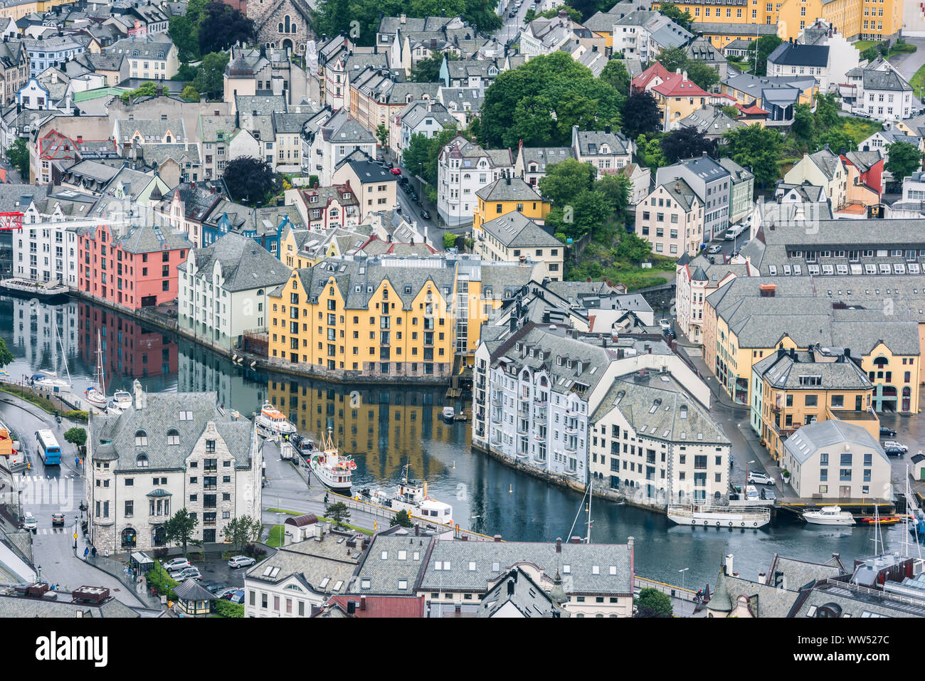 Beautiful city view in Alesund. Norway Stock Photo