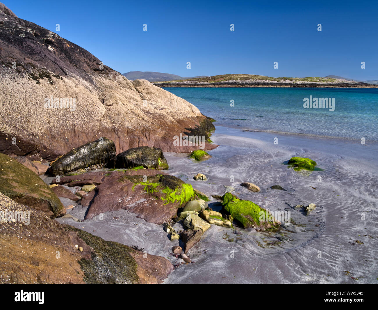 Ireland, County Kerry, Kenmare, rocky coast at the Kenmare bay, Ring of Kerry Stock Photo