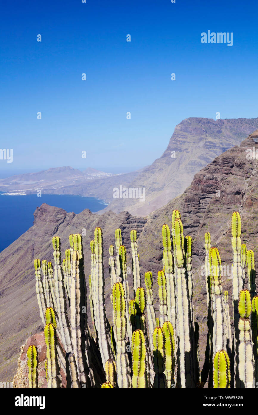 Andes Verde, west coast with Puerto de las Nieves and Faneque mountain, Gran Canaria, Canary Islands, Spain Stock Photo