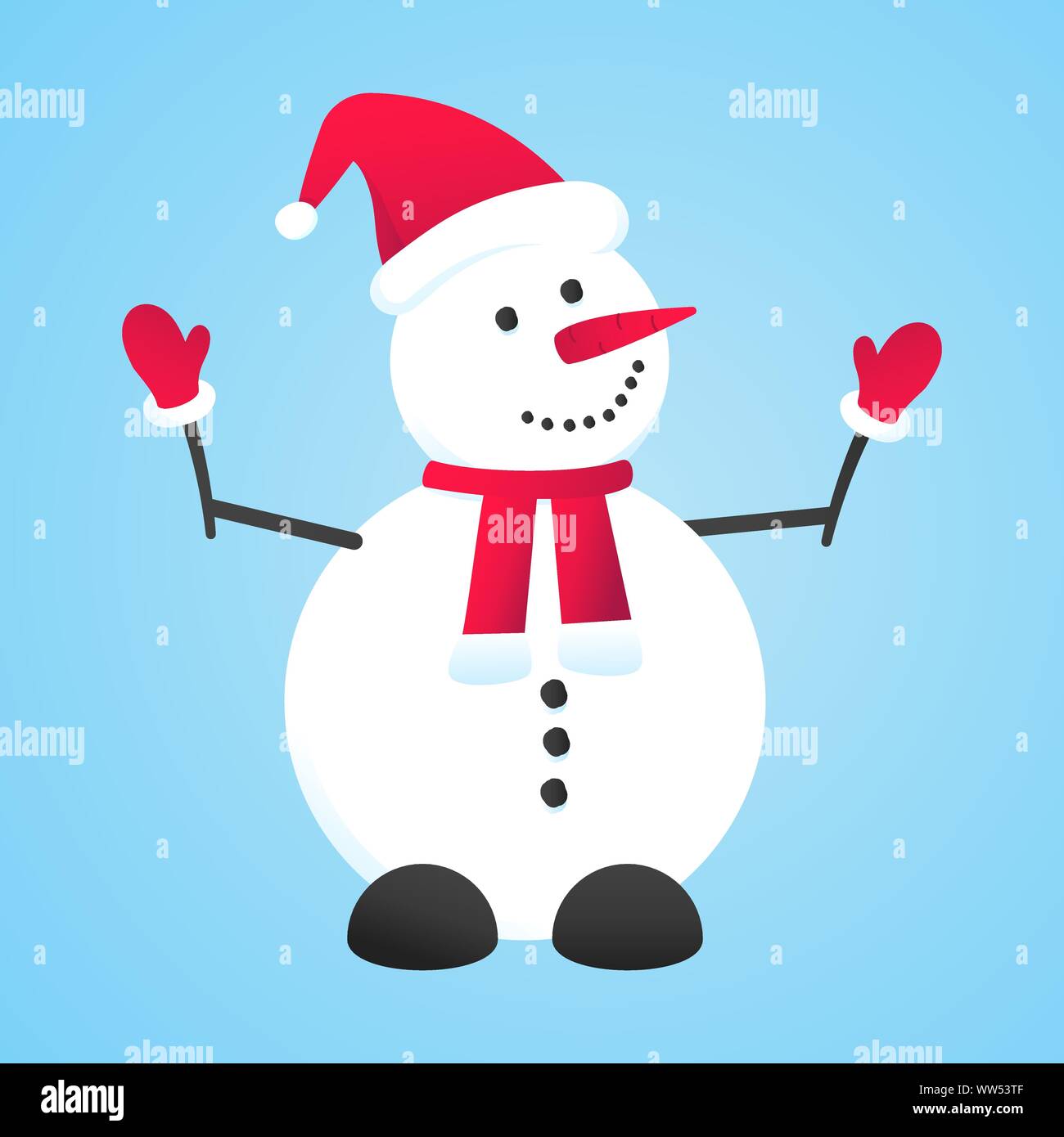 Cute cartoon snowman vector illustration isolated on light blue ...