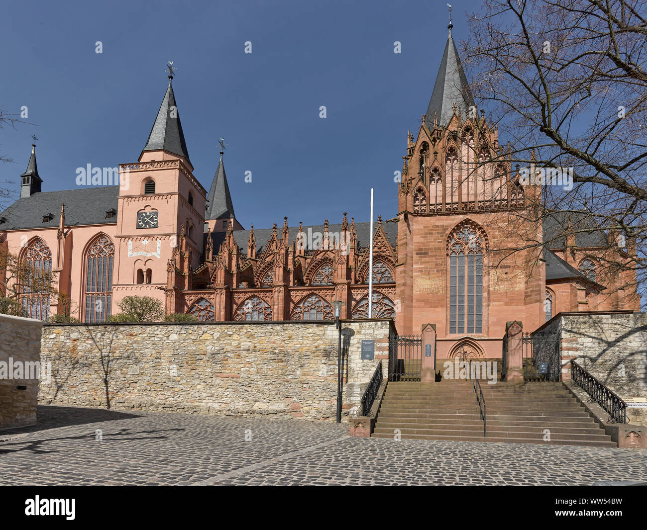 Church with two towers and stairway Stock Photo