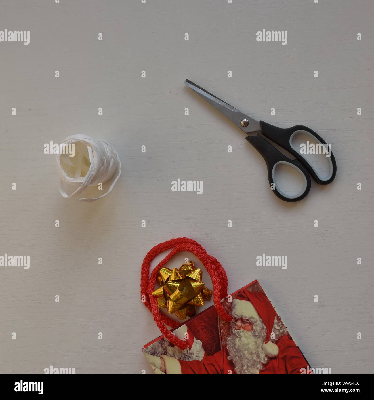 Ribbon and Scissors on White Background. Ceremonial Red Tape