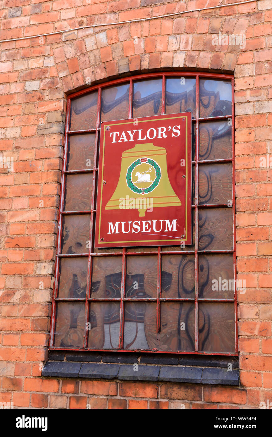 A sign for the museum at the John Taylor & Company Bell Foundry, Loughborough, Leicestershire, England, UK Stock Photo