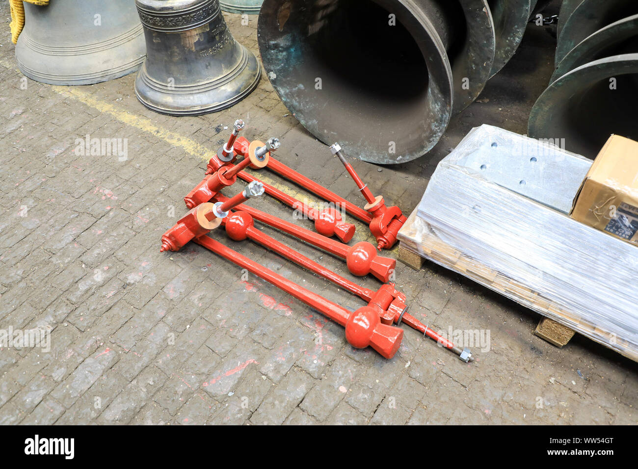 New Bell clappers at the John Taylor & Company Bell Foundry, Loughborough, Leicestershire, England, UK Stock Photo