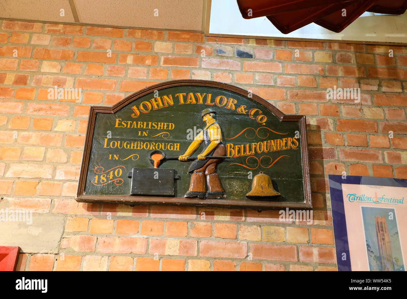 A sign at John Taylor & Company Bell Foundry, Loughborough, Leicestershire, England, UK Stock Photo