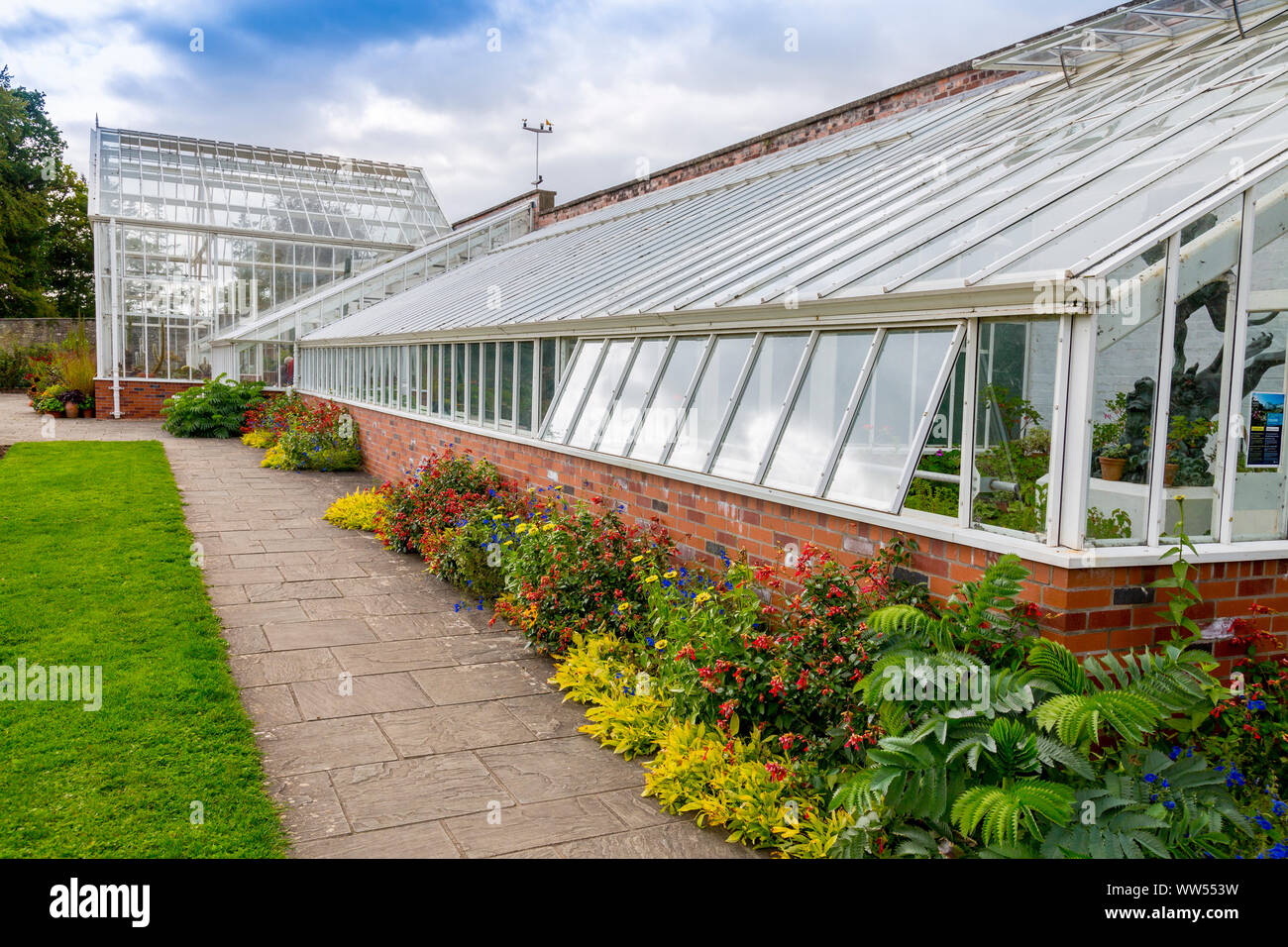 Some of the glasshouses in the Grade II Listed Dyffryn Gardens, Vale of Glamorgan, Wales, UK Stock Photo
