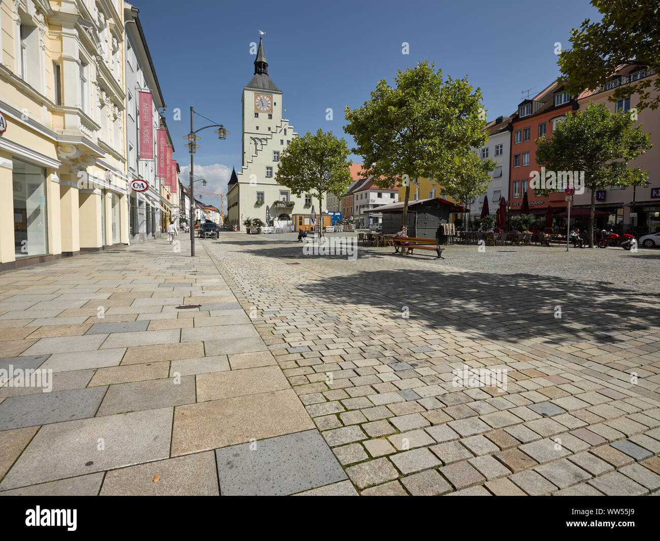 Town square Deggendorf with church Stock Photo