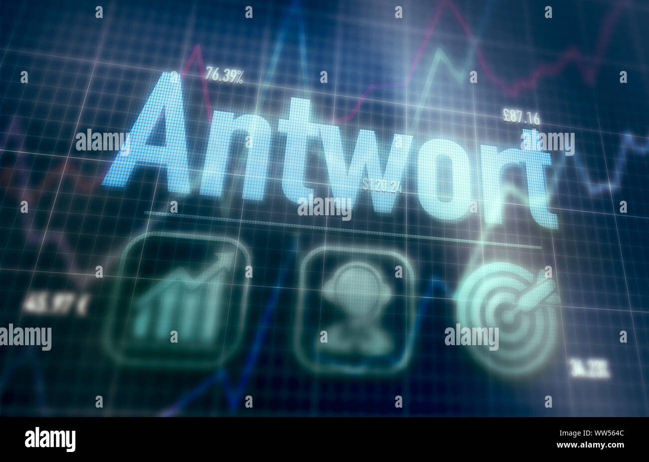 Answer "Antwort" German concept on a blue dot matrix computer display. Stock Photo