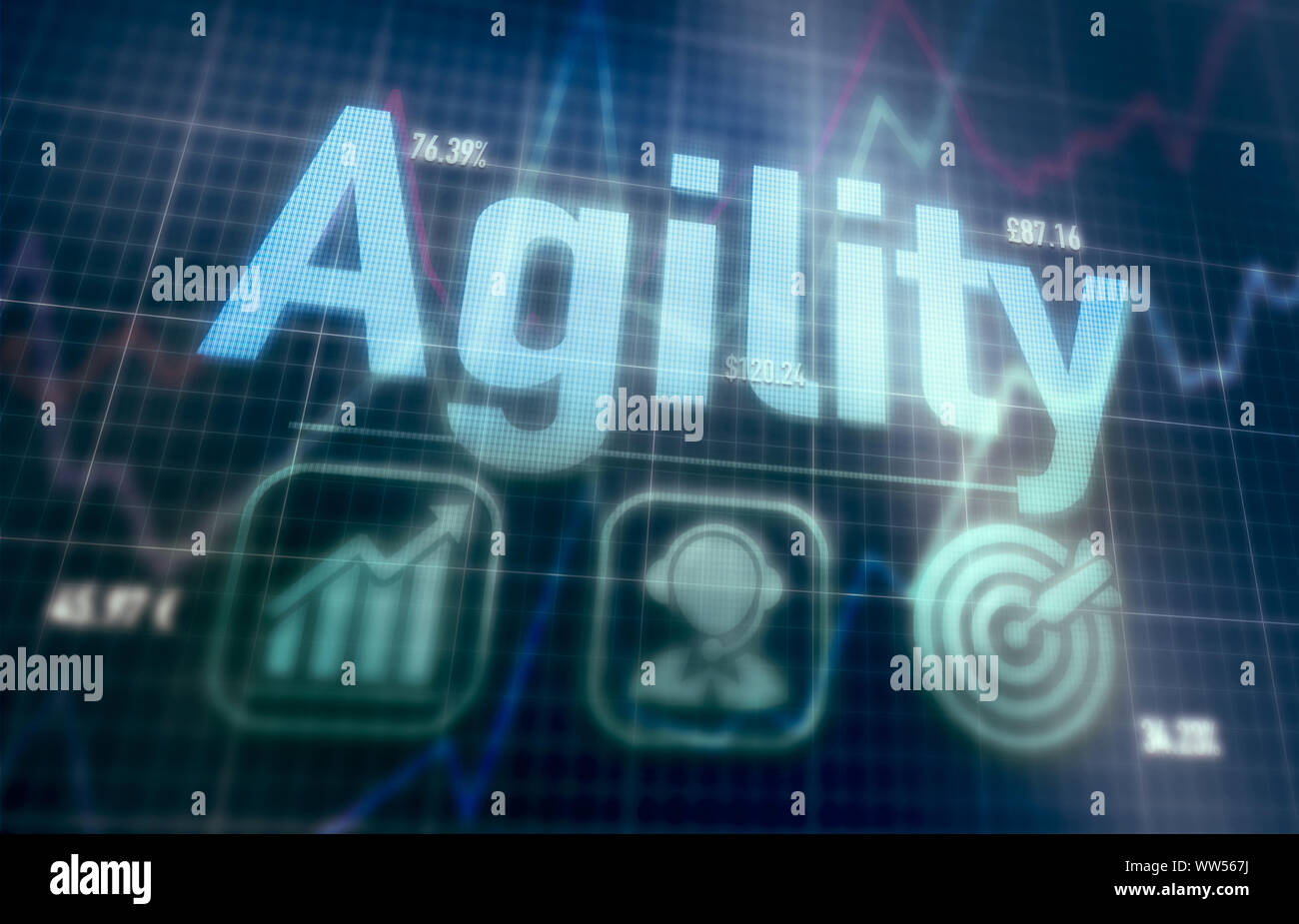 Agility concept on a blue dot matrix computer display. Stock Photo