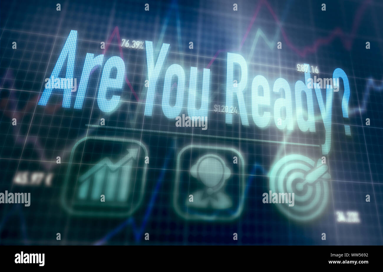 Are You Ready concept on a blue dot matrix computer display. Stock Photo