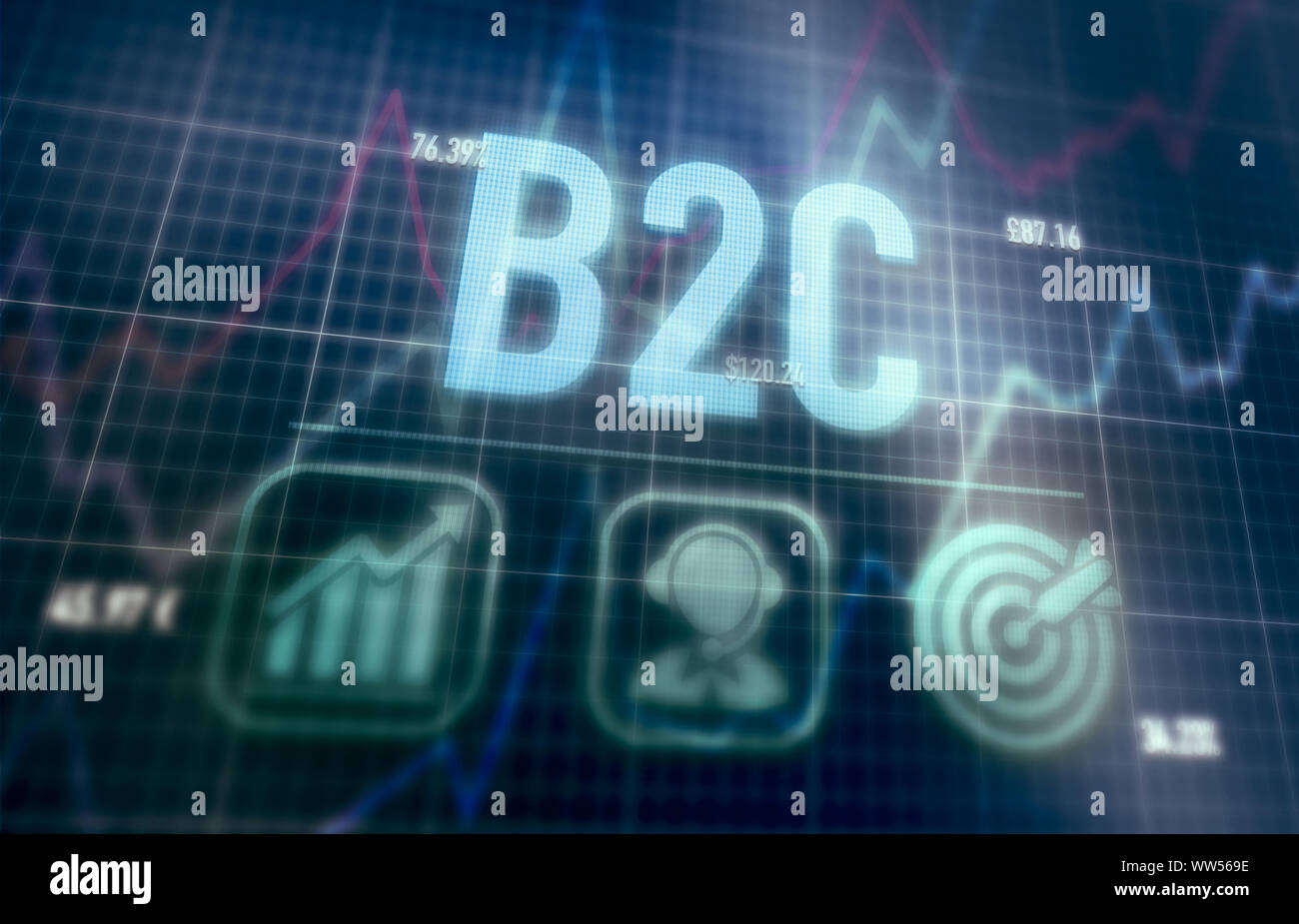 B2C concept on a blue dot matrix computer display. Stock Photo