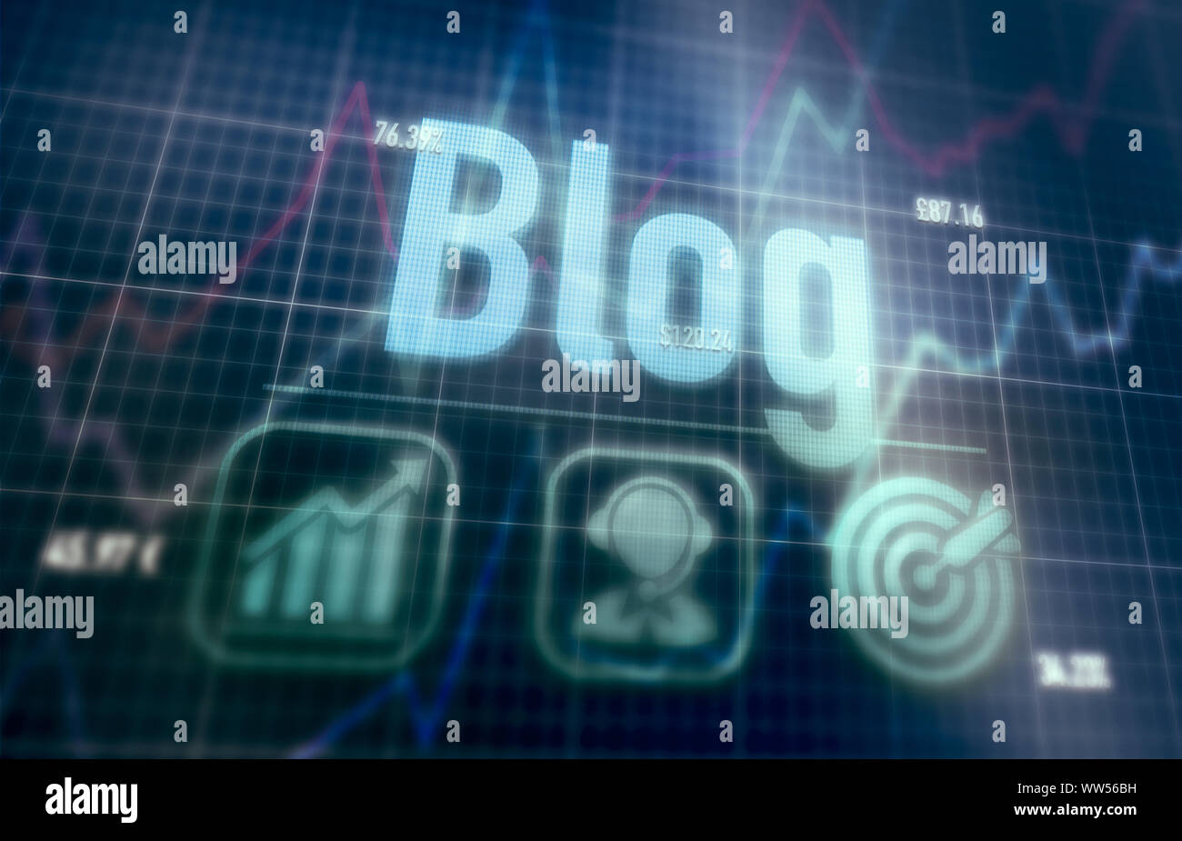 Blog concept on a blue dot matrix computer display. Stock Photo