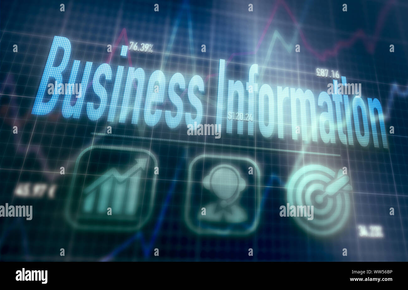 Business Information concept on a blue dot matrix computer display. Stock Photo