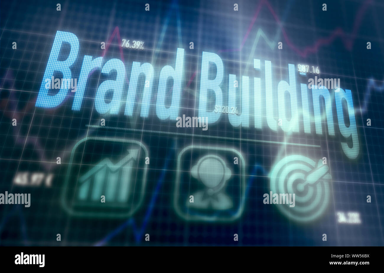 Brand Building concept on a blue dot matrix computer display. Stock Photo