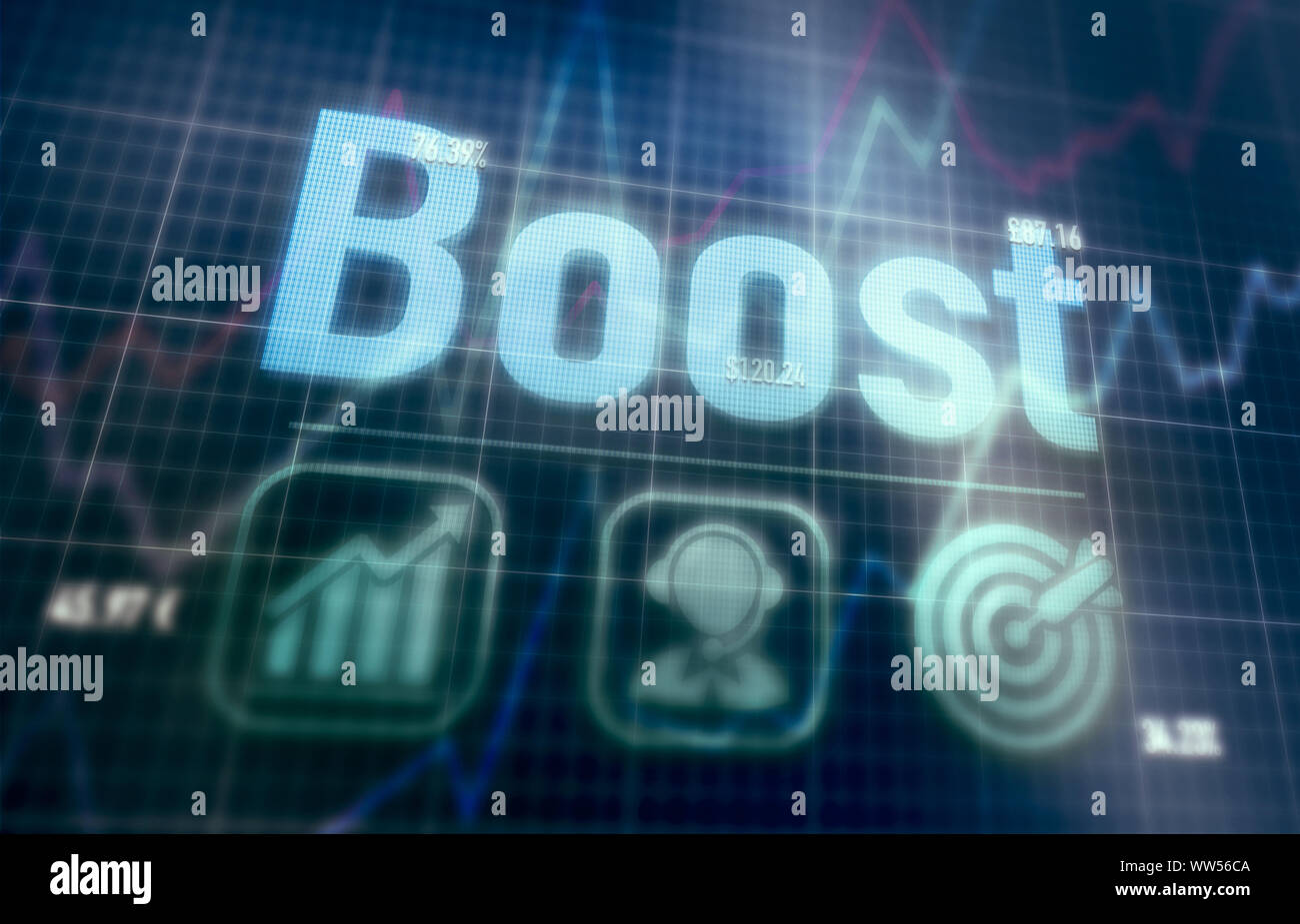 Boost concept on a blue dot matrix computer display. Stock Photo