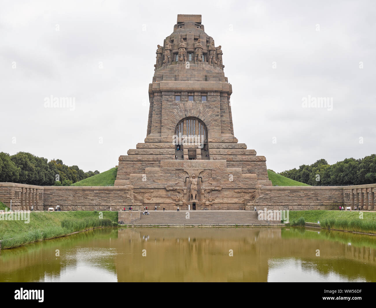 Monument to the Battle of the Nations Leipzig from water side Stock Photo