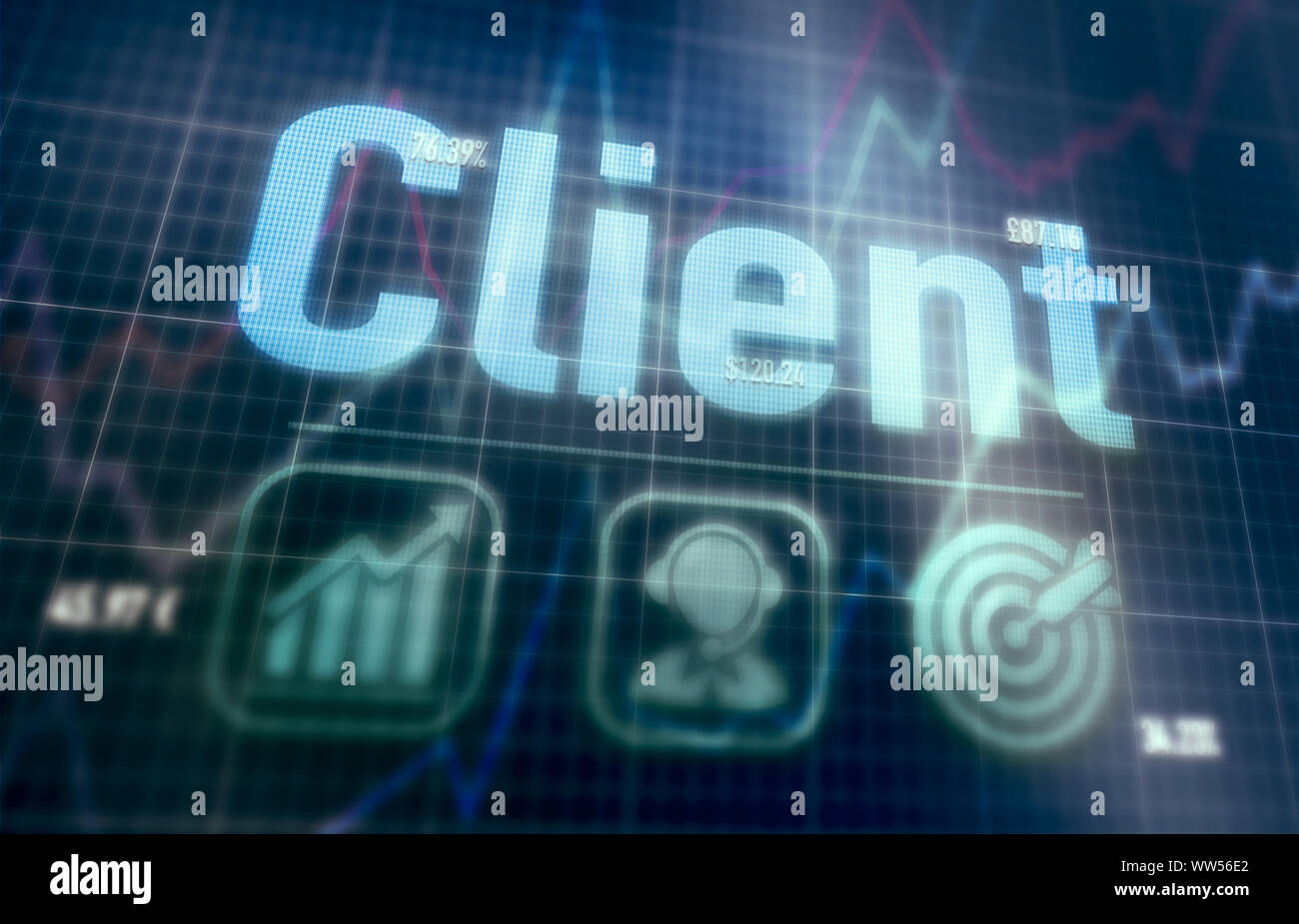 Client concept on a blue dot matrix computer display. Stock Photo
