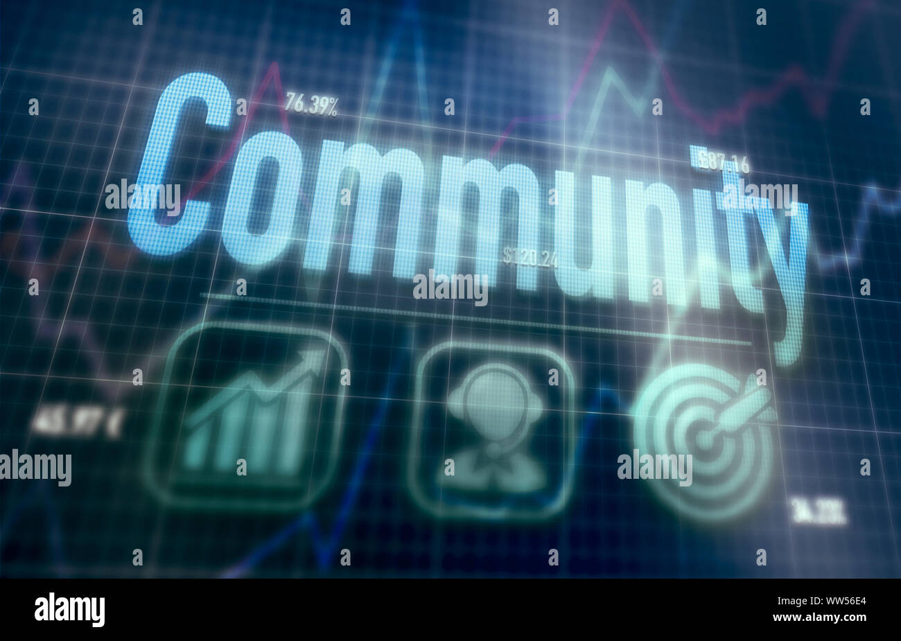 Community concept on a blue dot matrix computer display. Stock Photo