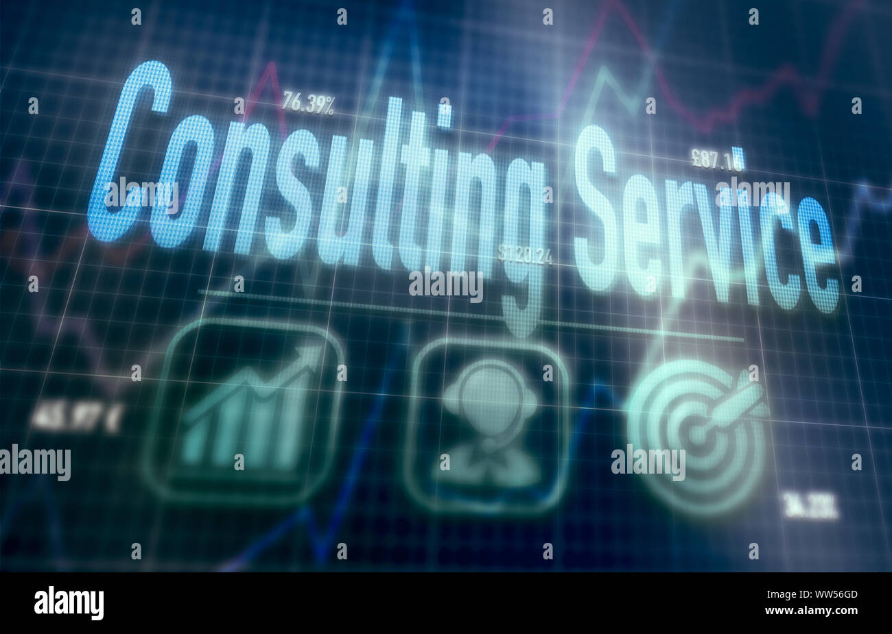Consulting Service concept on a blue dot matrix computer display. Stock Photo