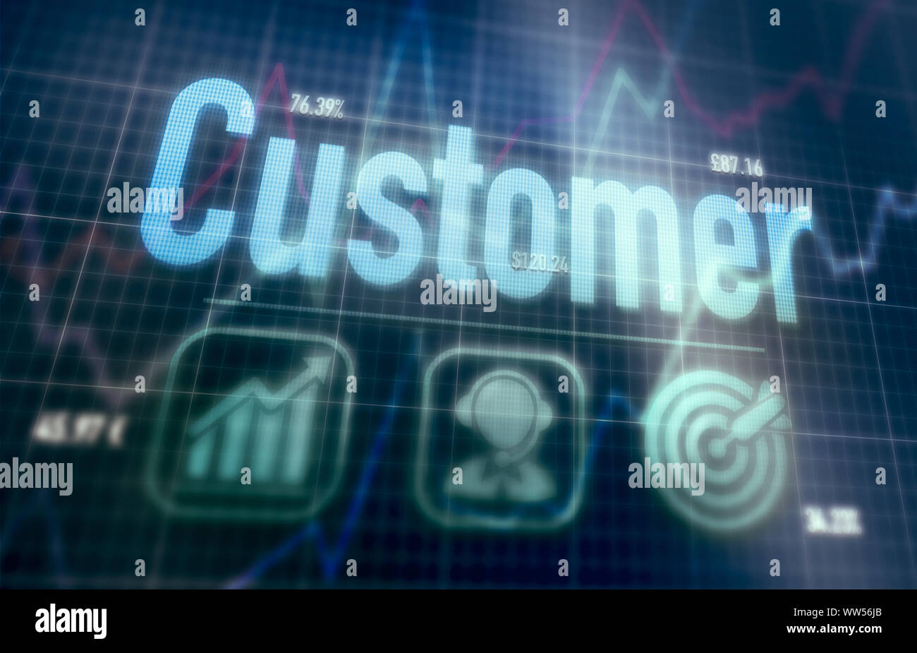 Customer concept on a blue dot matrix computer display. Stock Photo