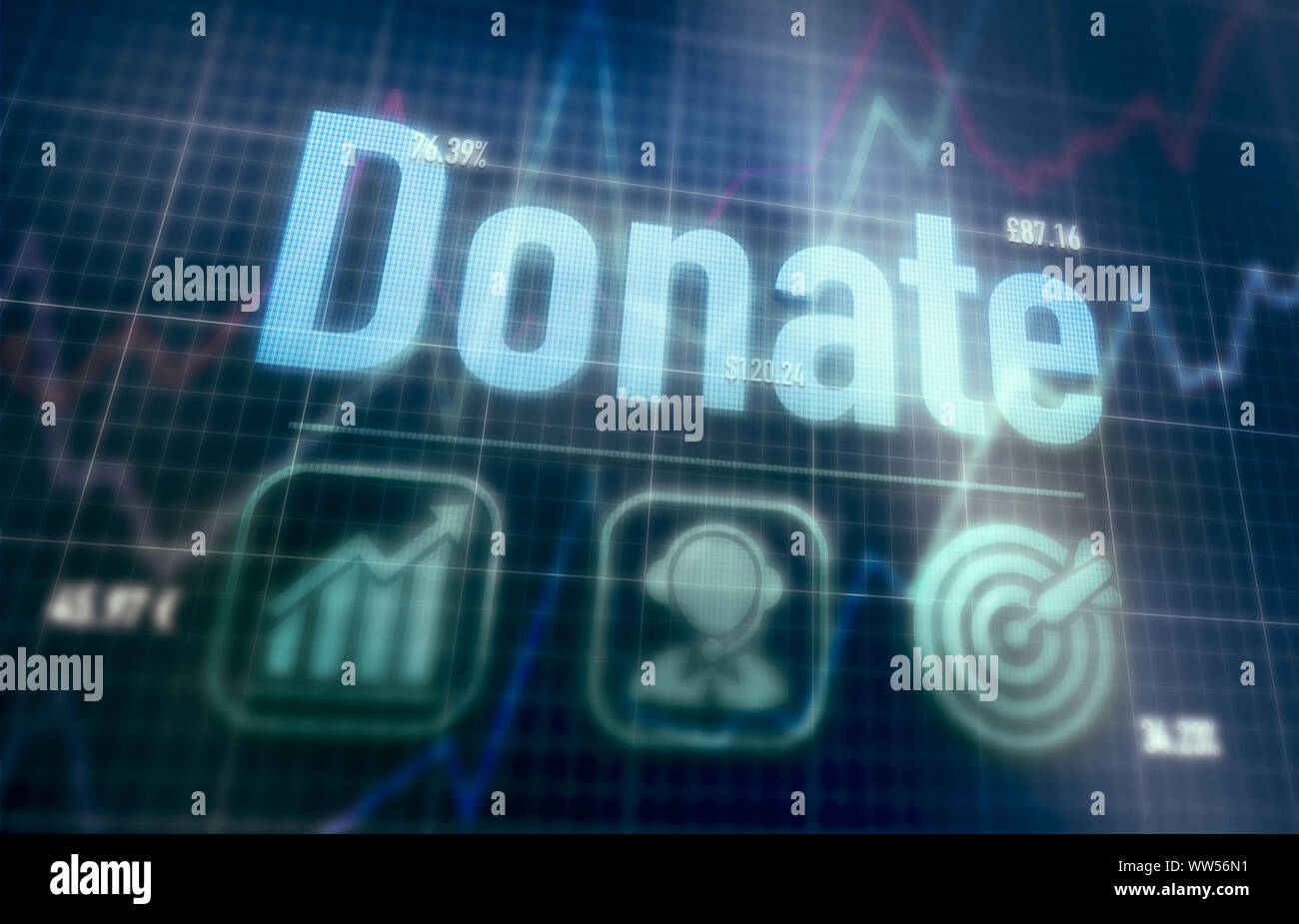 Donate concept on a blue dot matrix computer display. Stock Photo