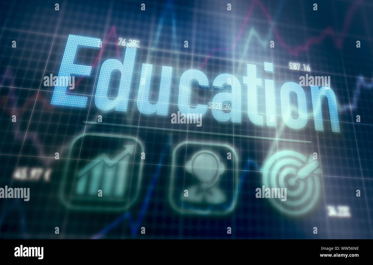 Education concept on a blue dot matrix computer display. Stock Photo
