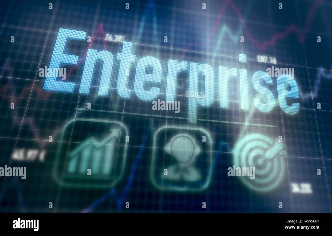 Enterprise concept on a blue dot matrix computer display. Stock Photo