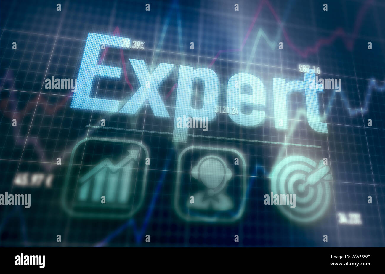 Expert concept on a blue dot matrix computer display. Stock Photo