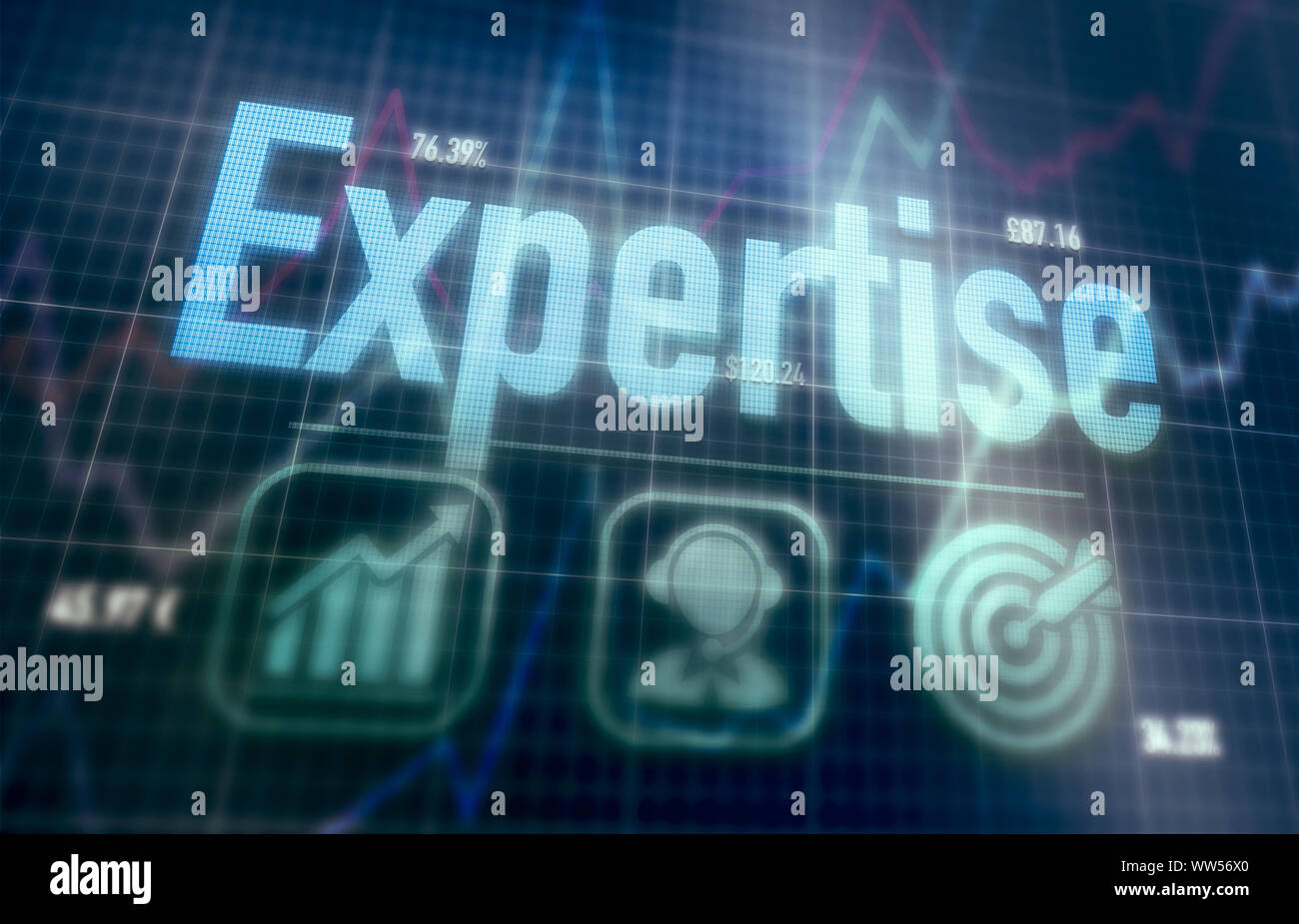 Expertise concept on a blue dot matrix computer display. Stock Photo