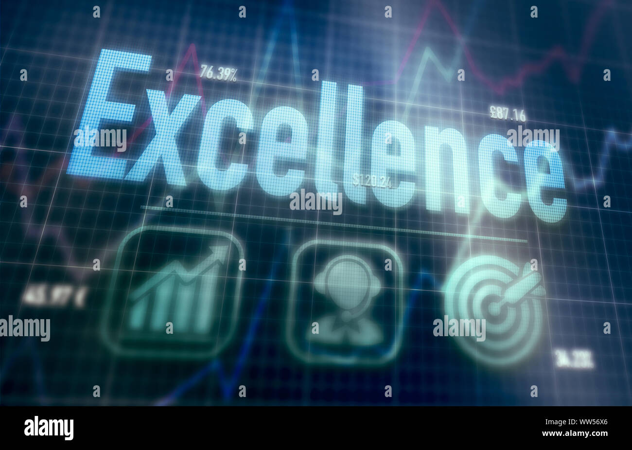 Excellence concept on a blue dot matrix computer display. Stock Photo