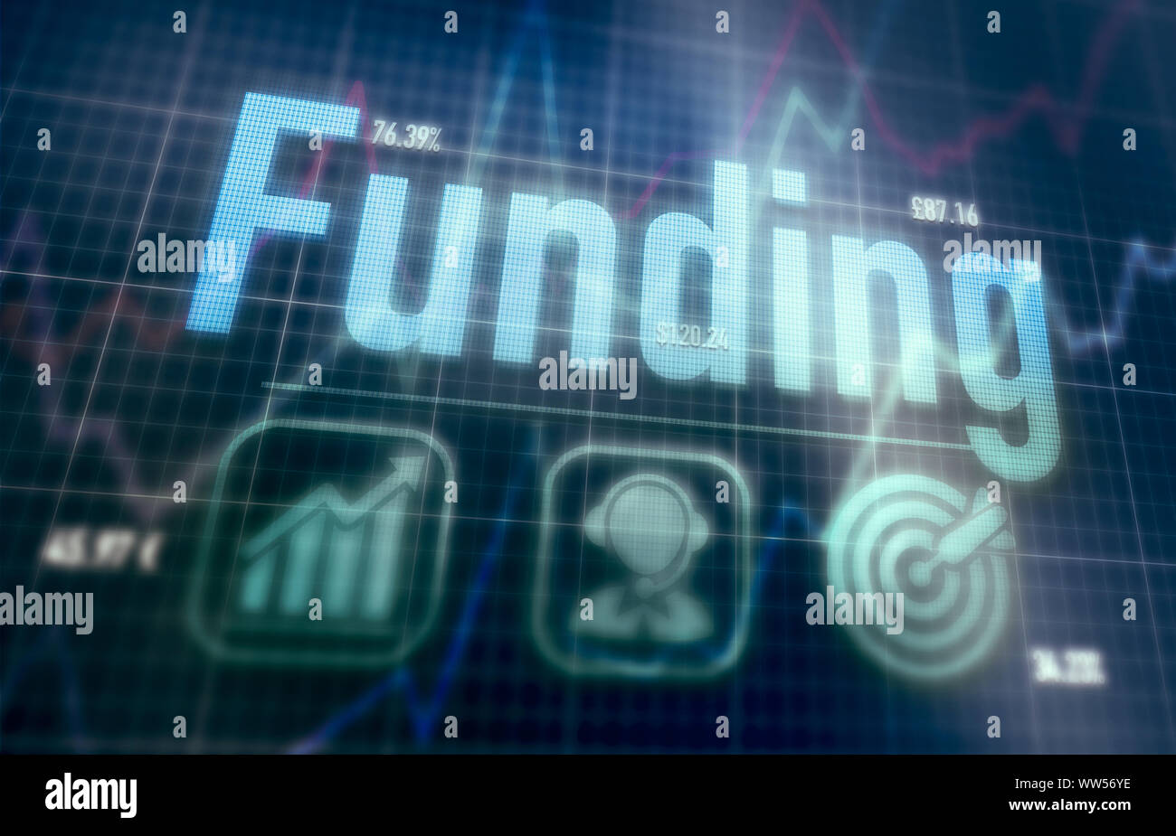 Funding concept on a blue dot matrix computer display. Stock Photo