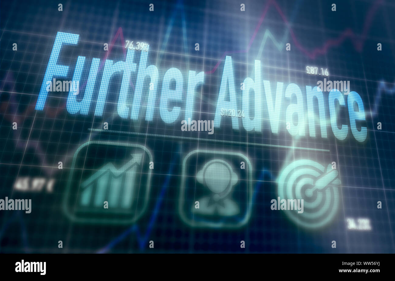 Further Advance concept on a blue dot matrix computer display. Stock Photo