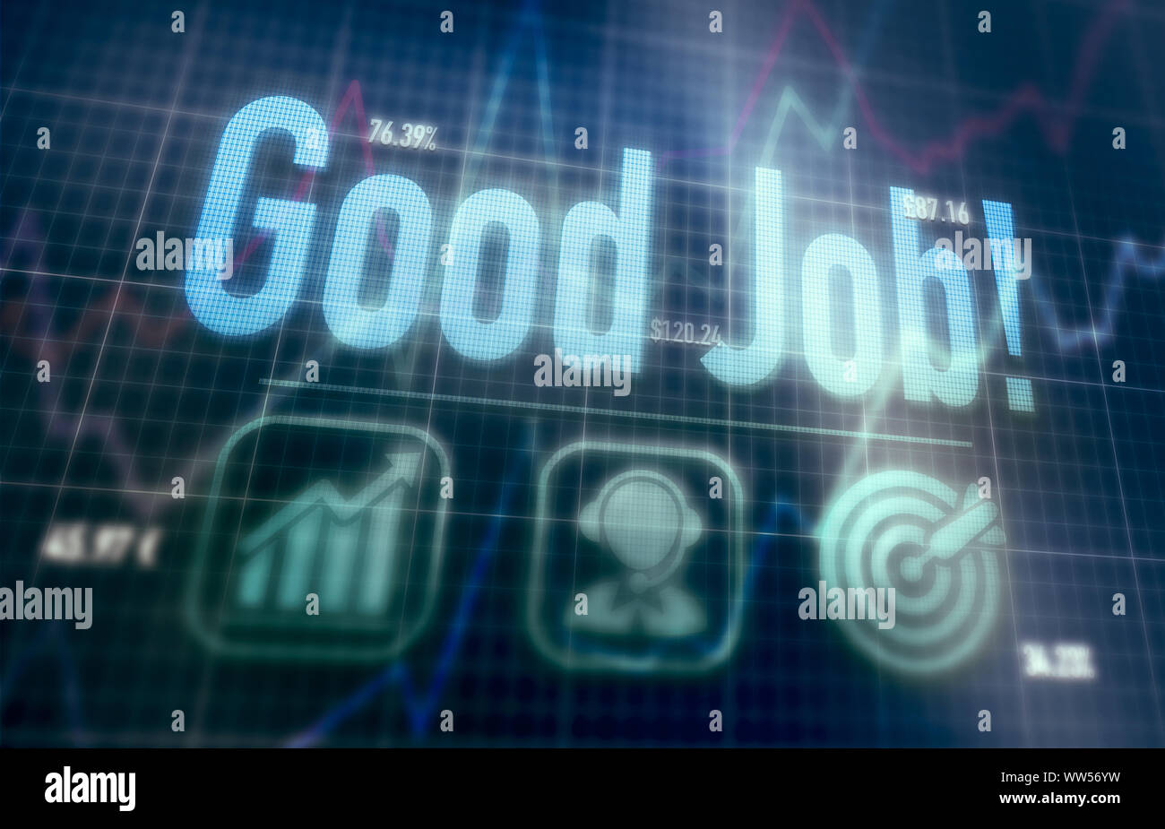 Good Job concept on a blue dot matrix computer display. Stock Photo
