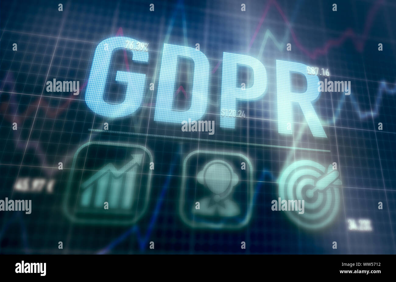 GDPR concept on a blue dot matrix computer display. Stock Photo
