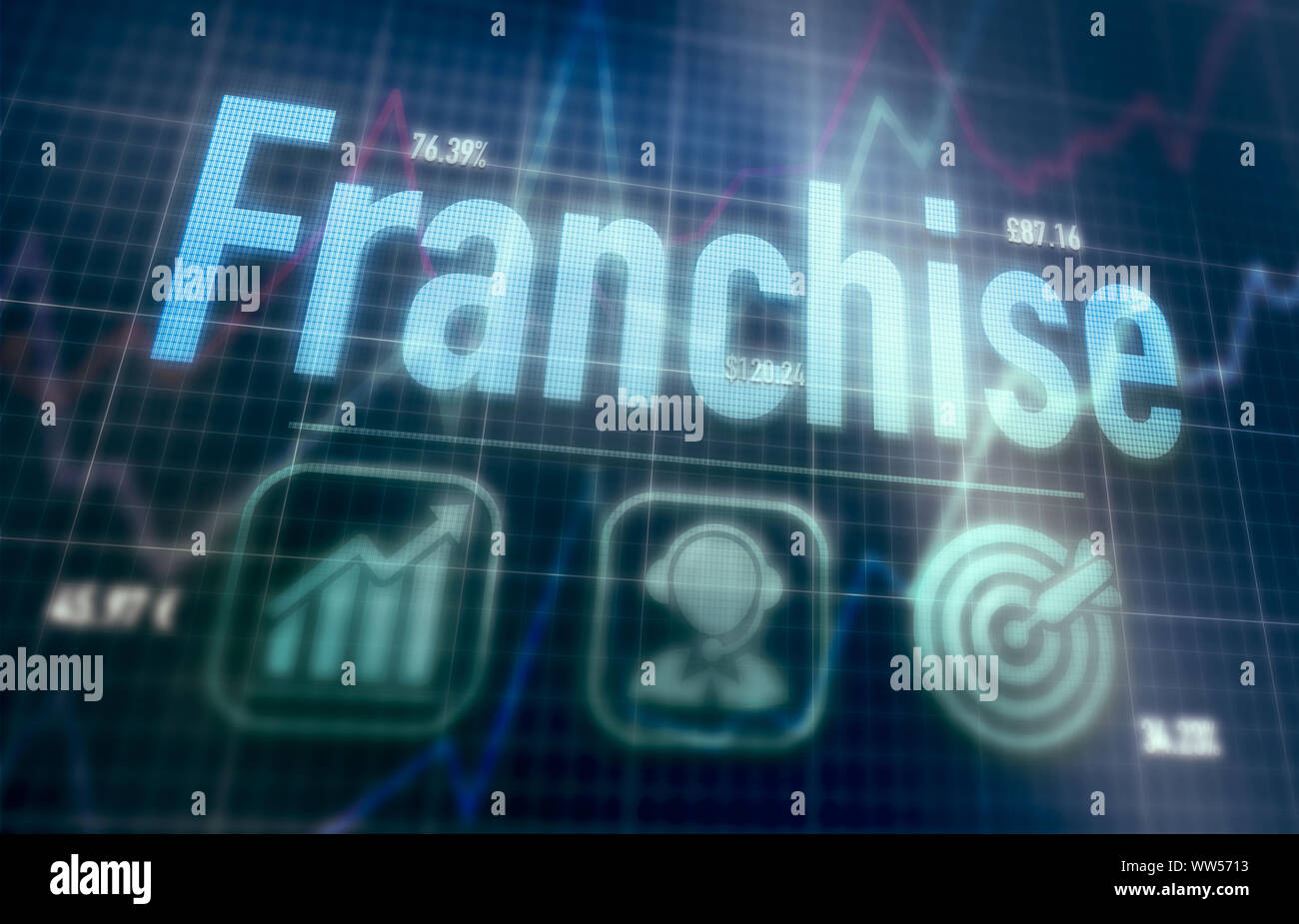 Franchise concept on a blue dot matrix computer display. Stock Photo