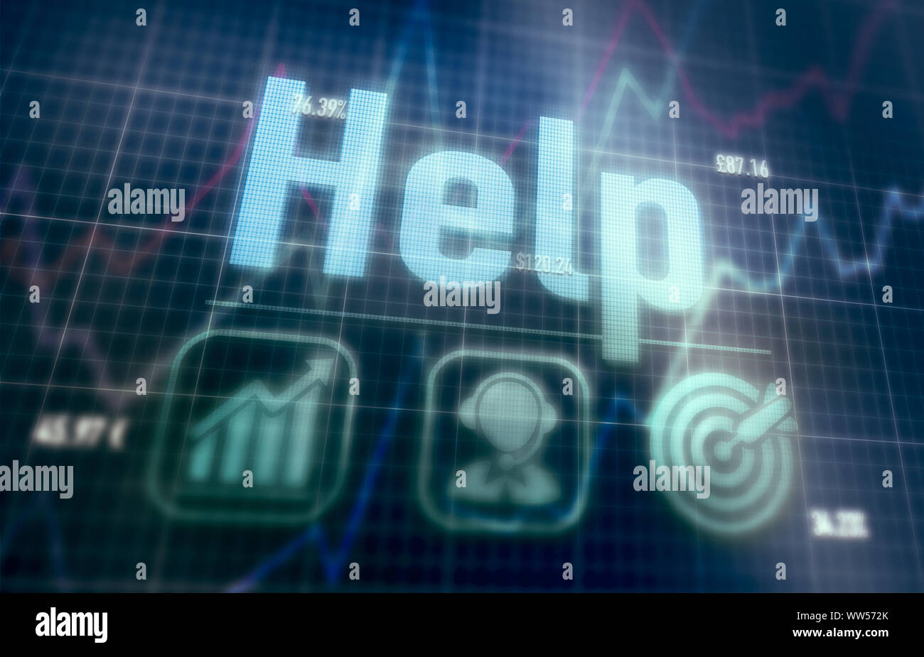 Help concept on a blue dot matrix computer display. Stock Photo