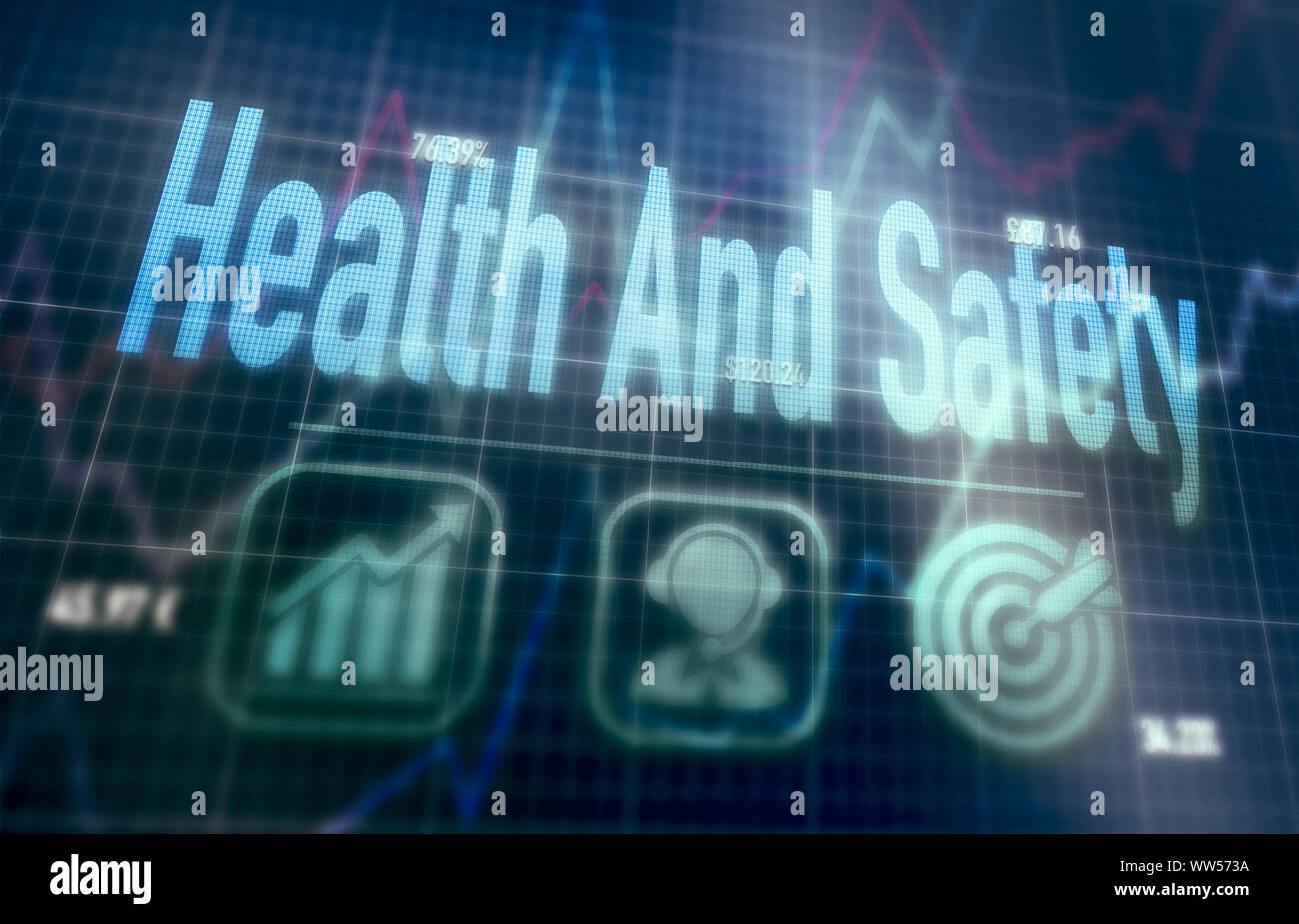 Health & Safety concept on a blue dot matrix computer display. Stock Photo