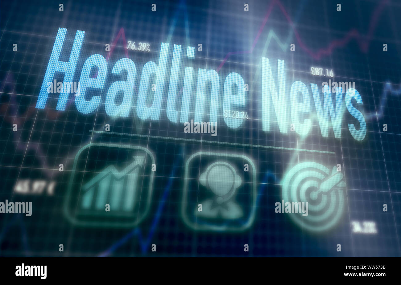 Headline News concept on a blue dot matrix computer display. Stock Photo