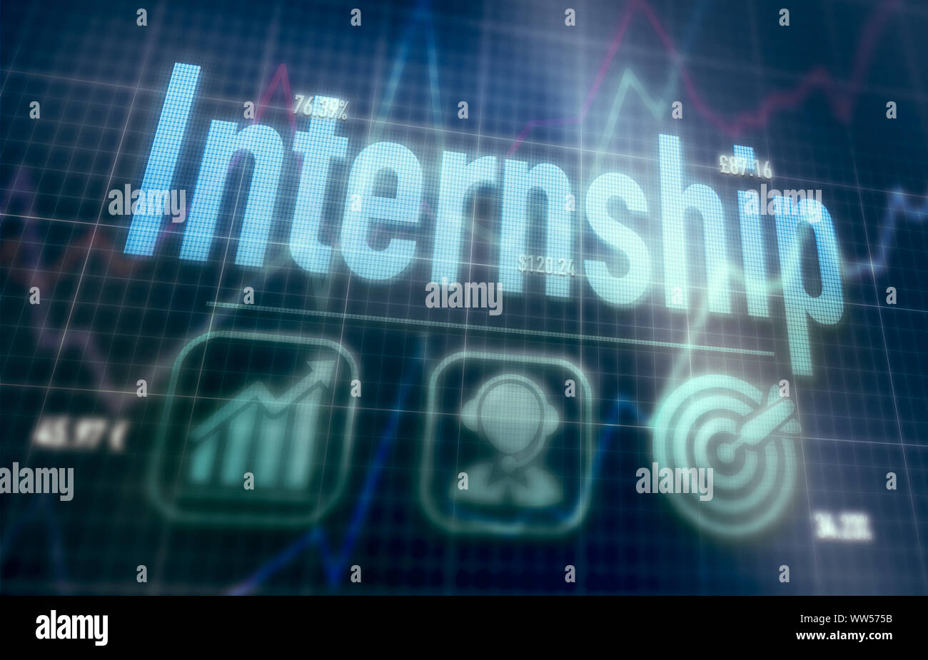 Internship concept on a blue dot matrix computer display. Stock Photo