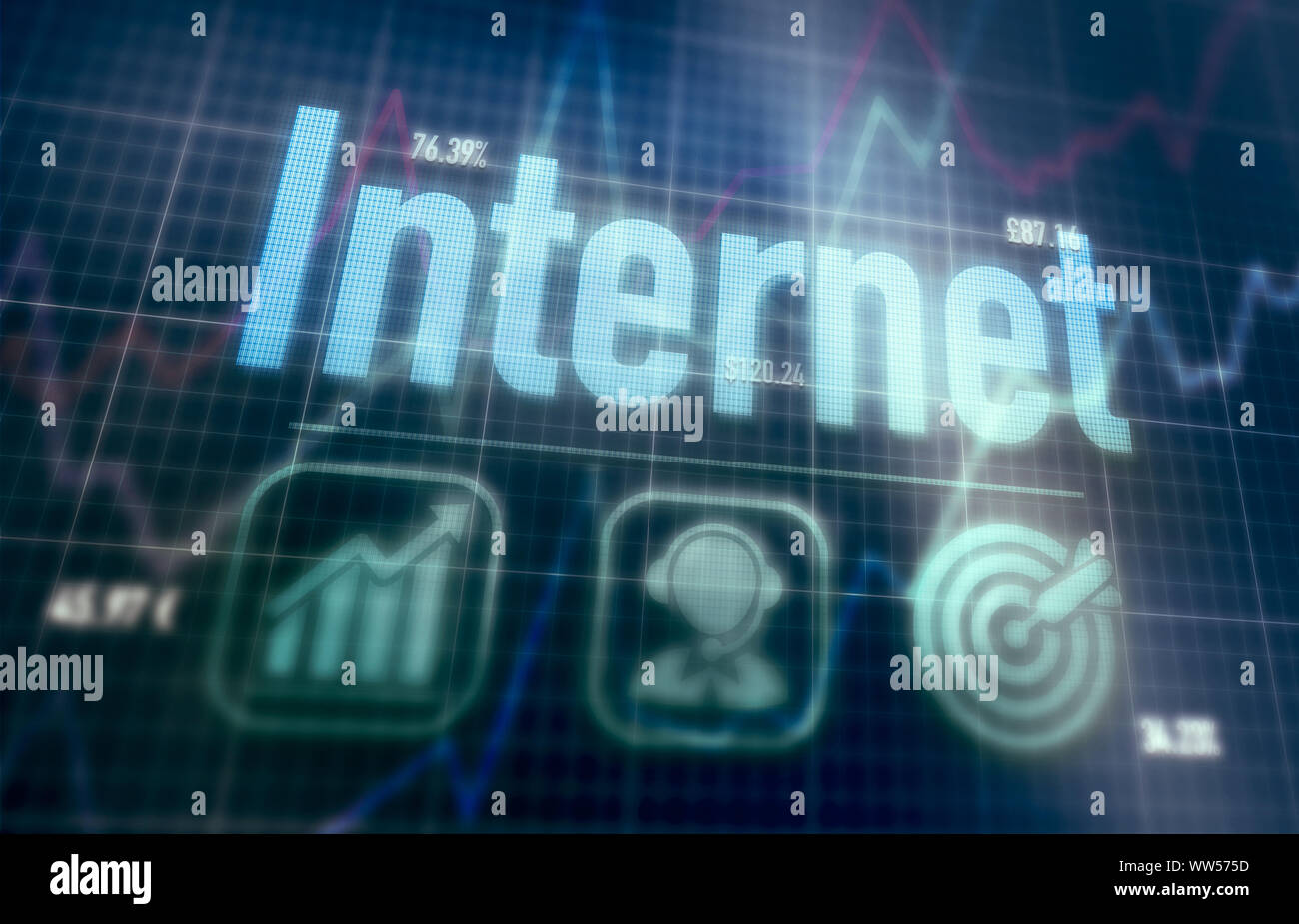 Internet concept on a blue dot matrix computer display. Stock Photo