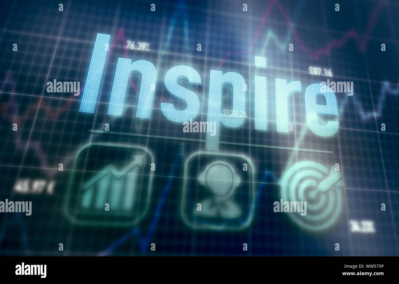 Inspire concept on a blue dot matrix computer display. Stock Photo