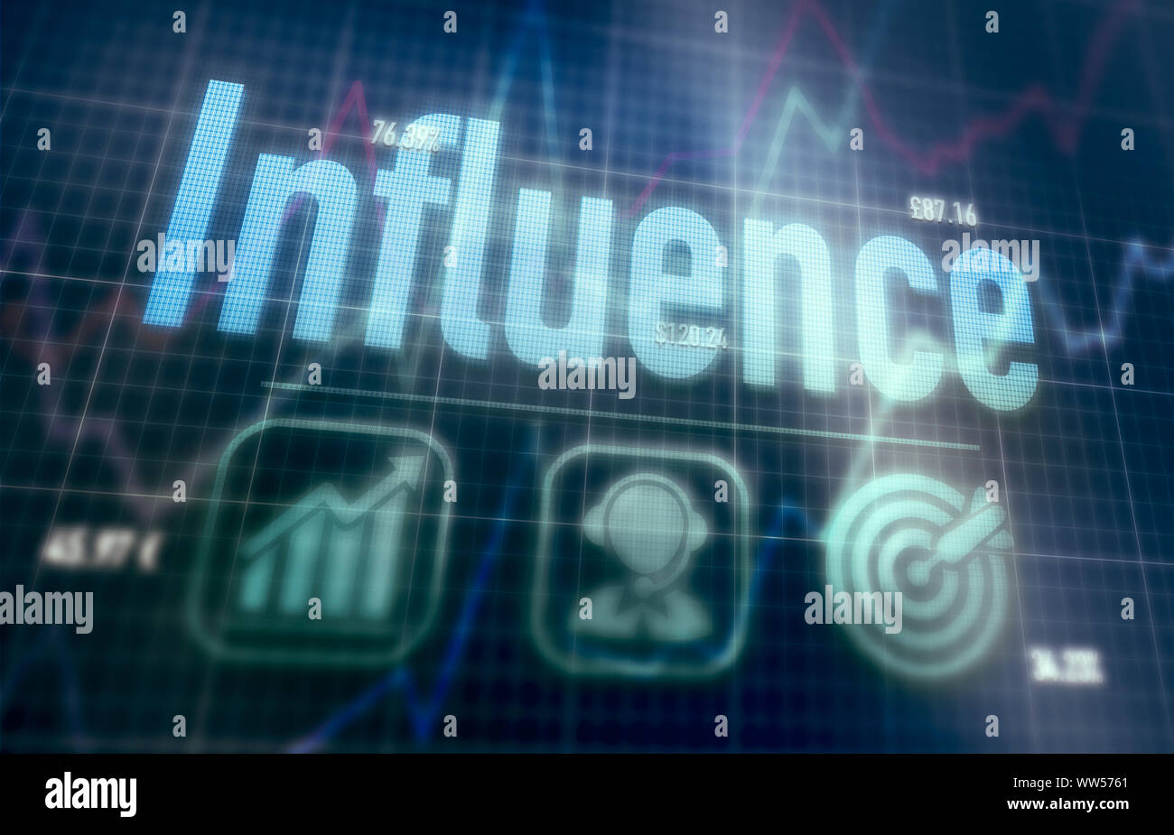 Influence concept on a blue dot matrix computer display. Stock Photo