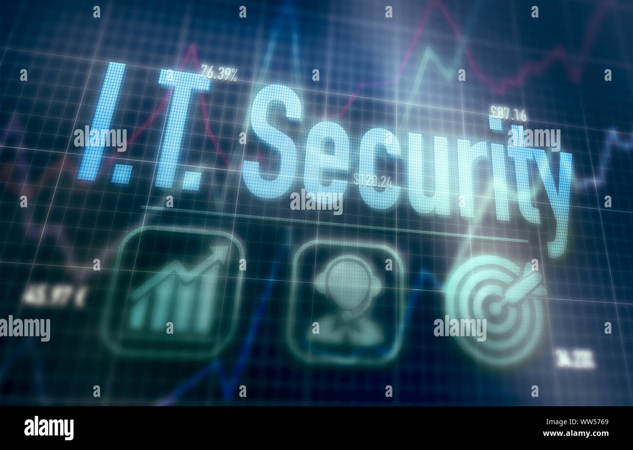 I.T. Security concept on a blue dot matrix computer display. Stock Photo